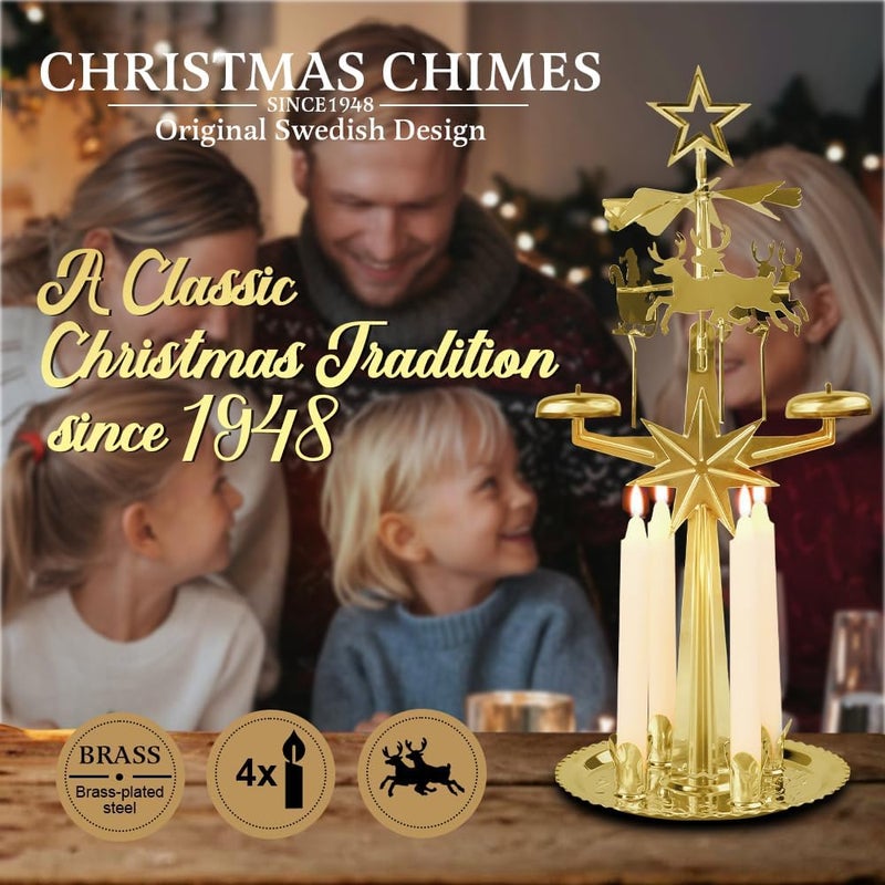 Angel Chimes Christmas Decoration with Candles - Santa Design in Brass - Image 5